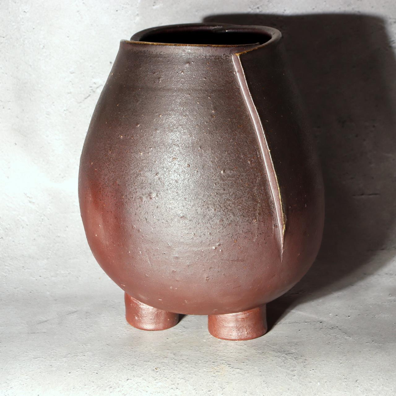 Japanese Bizen Ware Flower Vase Tripod Ikebana Matsui Tomoyuki Important Artist3