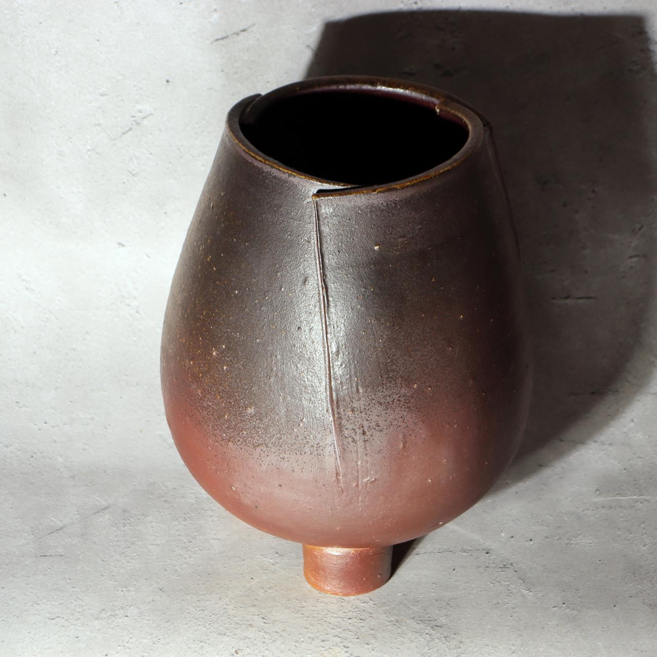 Japanese Bizen Ware Flower Vase Tripod Ikebana Matsui Tomoyuki Important Artist0