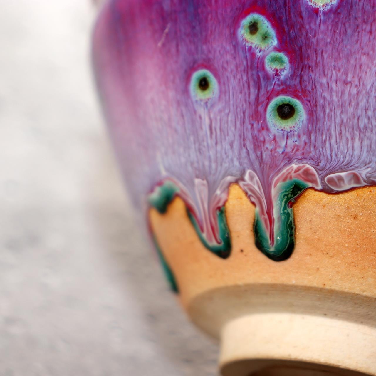 Japanese Tea Bowl Chawan Matcha Peacock Tenmoku Glaze Matsuyama Gaei Signed Box18