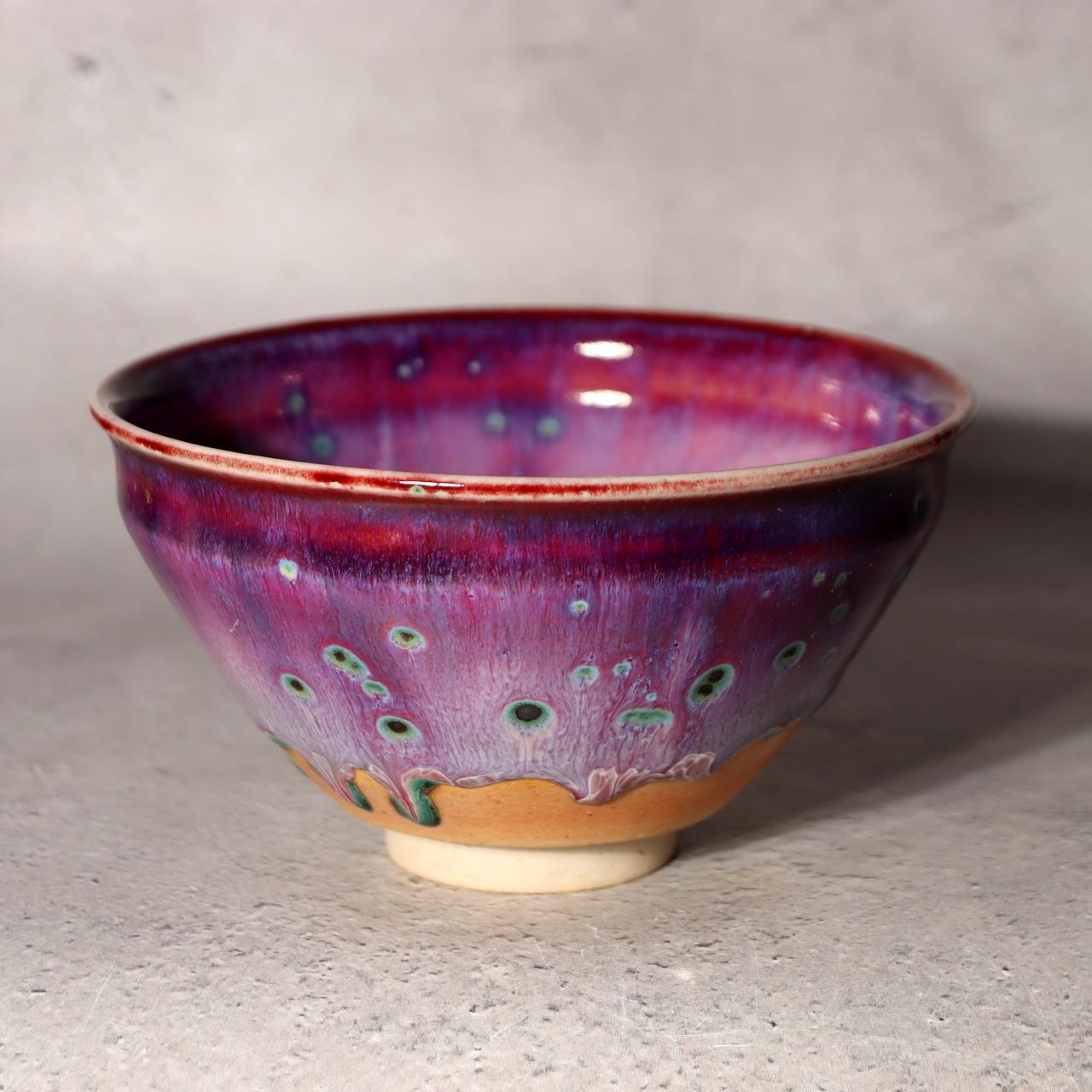 Japanese Tea Bowl Chawan Matcha Peacock Tenmoku Glaze Matsuyama Gaei Signed Box7