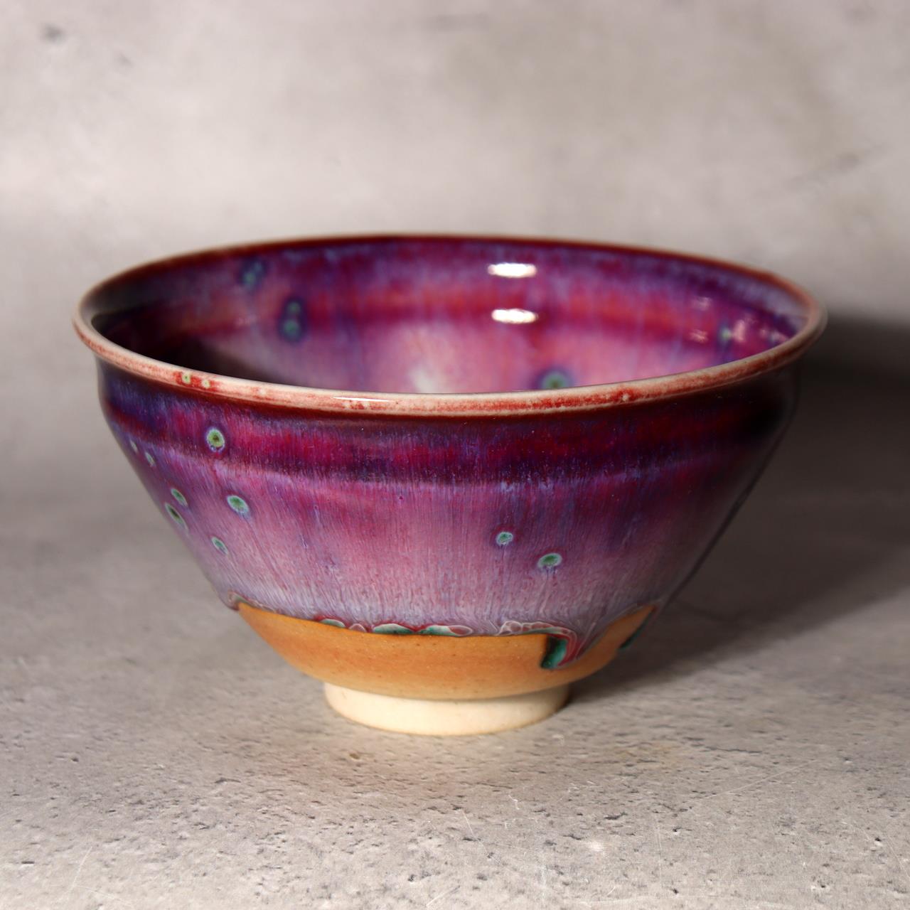 Japanese Tea Bowl Chawan Matcha Peacock Tenmoku Glaze Matsuyama Gaei Signed Box6