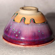 Japanese Tea Bowl Chawan Matcha Peacock Tenmoku Glaze Matsuyama Gaei Signed Box3