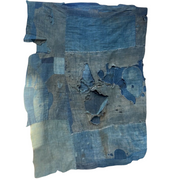 Authentic Japanese Antique BORO Indigo Patchwork Textile Moon Motifs Folk Cloth8