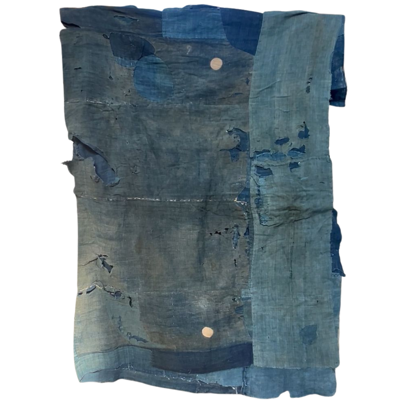 Authentic Japanese Antique BORO Indigo Patchwork Textile Moon Motifs Folk Cloth7