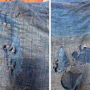 Authentic Japanese Antique BORO Indigo Patchwork Textile Moon Motifs Folk Cloth6