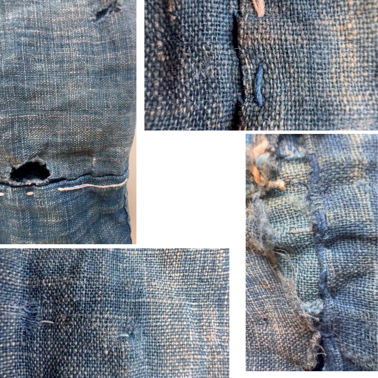 Authentic Japanese Antique BORO Indigo Patchwork Textile Moon Motifs Folk Cloth5