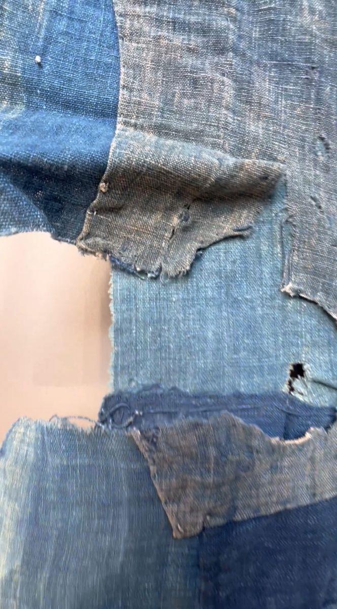 Authentic Japanese Antique BORO Indigo Patchwork Textile Moon Motifs Folk Cloth17