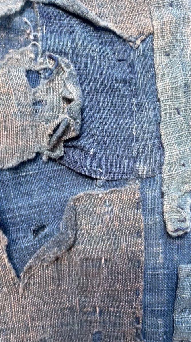 Authentic Japanese Antique BORO Indigo Patchwork Textile Moon Motifs Folk Cloth14