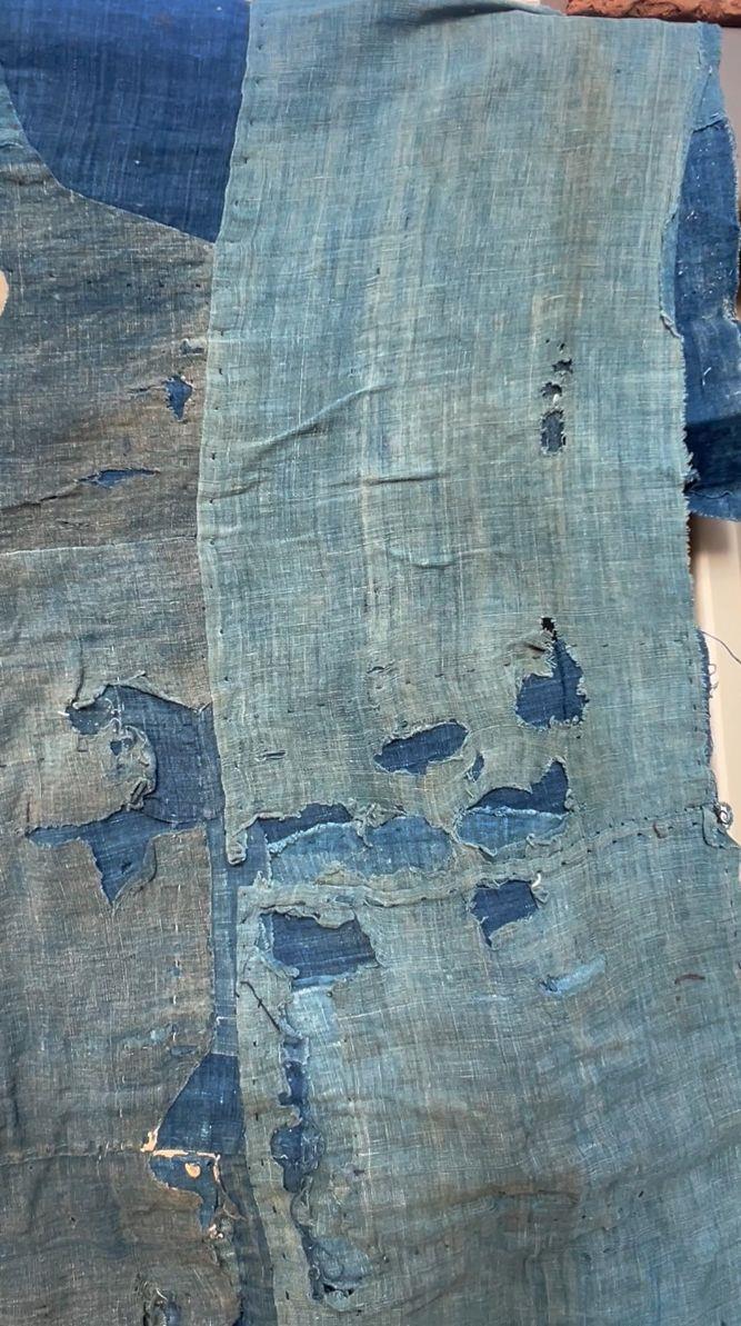 Authentic Japanese Antique BORO Indigo Patchwork Textile Moon Motifs Folk Cloth12