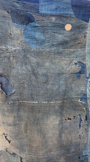 Authentic Japanese Antique BORO Indigo Patchwork Textile Moon Motifs Folk Cloth10