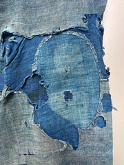 Authentic Japanese Antique BORO Indigo Patchwork Textile Moon Motifs Folk Cloth4