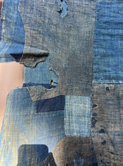 Authentic Japanese Antique BORO Indigo Patchwork Textile Moon Motifs Folk Cloth3
