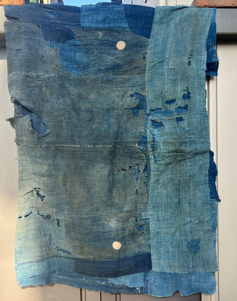 Authentic Japanese Antique BORO Indigo Patchwork Textile Moon Motifs Folk Cloth1