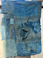 Authentic Japanese Antique BORO Indigo Patchwork Textile Moon Motifs Folk Cloth0