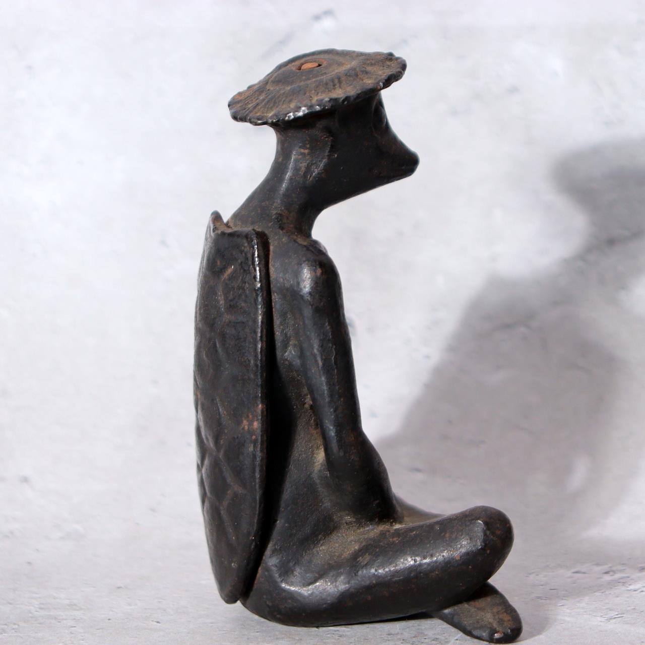 Japanese Cast Iron Kappa Figurine - Zen Meditation Zazen Pose 920g BOSa261