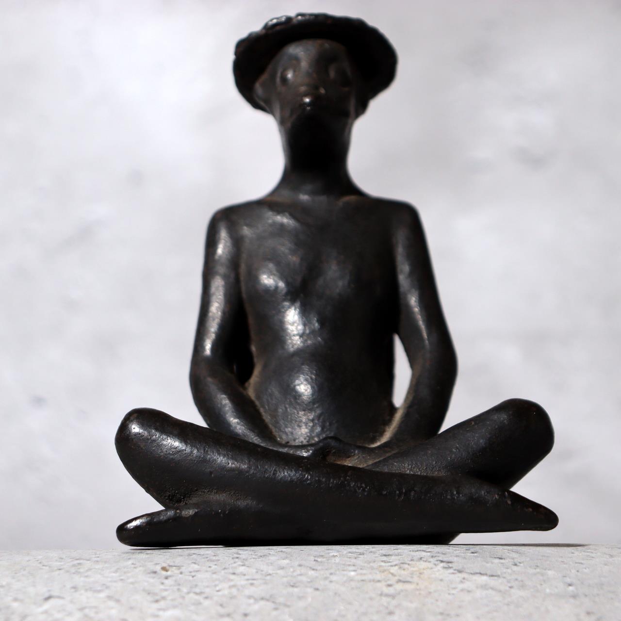Japanese Cast Iron Kappa Figurine - Zen Meditation Zazen Pose 920g BOSa265