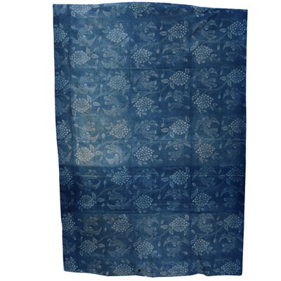 Antique Japanese Boro Indigo Cotton Cloth Katazome Phoenix Motif Futon Cover1