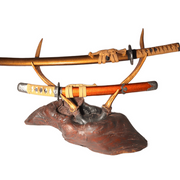 Japanese Deer Antler Sword Stand Katana Kake Stag Horn Natural Wood Burl 47cm2