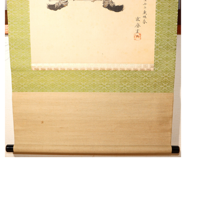 Antique Japanese Hanging Scroll Kakejiku Samurai Armor Hand Painted Silk ASO43514