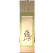 Antique Japanese Hanging Scroll Kakejiku Samurai Armor Hand Painted Silk ASO4352