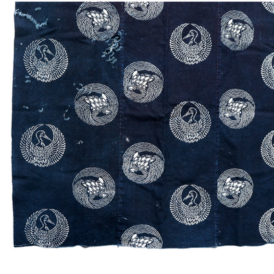 Meiji Period Japanese Indigo Katazome Cotton Fabric Crane Turtle BRKW1788