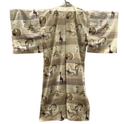 Vintage Japanese Yukata Kimono Animal Pattern Elephants Giraffes3