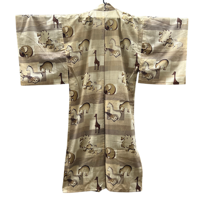 Vintage Japanese Yukata Kimono Animal Pattern Elephants Giraffes3