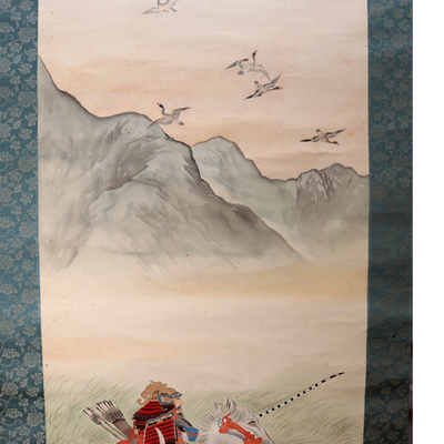 Antique Japanese Hand Painted Silk Kakemono Hanging Scroll Samurai Warrior12