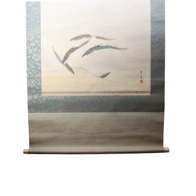 Japanese Silk Hanging Scroll Painting Ayu Sweetfish Seiko Tanoguchi Tomobako17