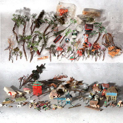 Vintage Japanese Bonkei Tenpai Miniature Figures Trees Suiseki Diorama Set BOSa60