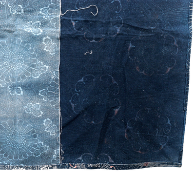 Antique Japanese Indigo Katazome Cotton Fabric Crane Turtle Chrysanthemum17