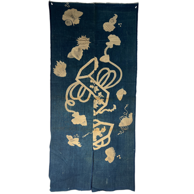 Antique Japanese Kofu Indigo Tsutsugaki Fabric Kaioke Shell Motif 145cm0