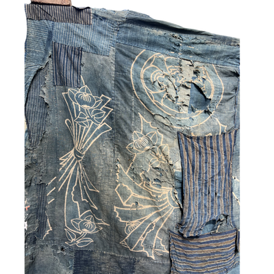 Authentic Antique Japanese Boro Textile - Indigo Patched Sashiko Cotton12