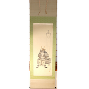 Antique Japanese Hanging Scroll Kakejiku Samurai Armor Hand Painted Silk ASO43516