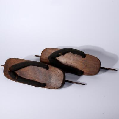 Antique Ice skating shoes wooden Geta Clogs Skates Japanese blacksm Signed WO376