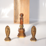 Japanese Vintage Amida Sanzon Buddhist Statue Set 3pc Gilt Wood 28.6cm Zen BT2447