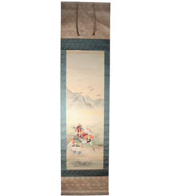 Antique Japanese Hand Painted Silk Kakemono Hanging Scroll Samurai Warrior1