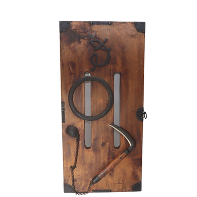 Japanese Antique Wood Kanban Shop Sign Kamawanu Sickle Ring Nu Rebus 72.5cm14