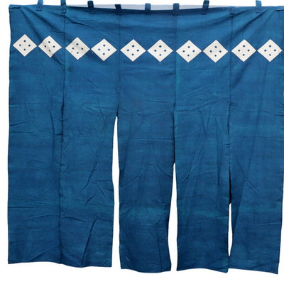 Antique Japanese Indigo Dyed Noren Curtain Large Yotsume Crest BRKW1750