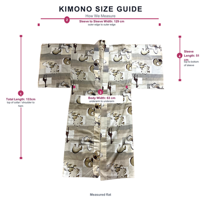Vintage Japanese Yukata Kimono Animal Pattern Elephants Giraffes1