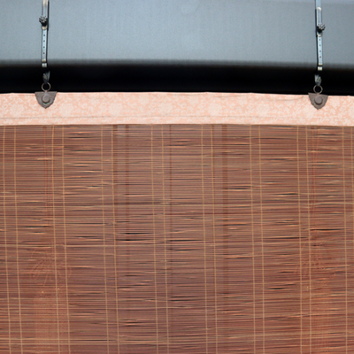 Vintage Japanese Bamboo Sudare Blinds Set of 2 Fabric Border Tassels VG4268