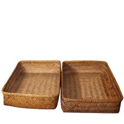 Japanese Vintage Bamboo Basket Box Lidded Storage Organizer Woven Rustic BVO686