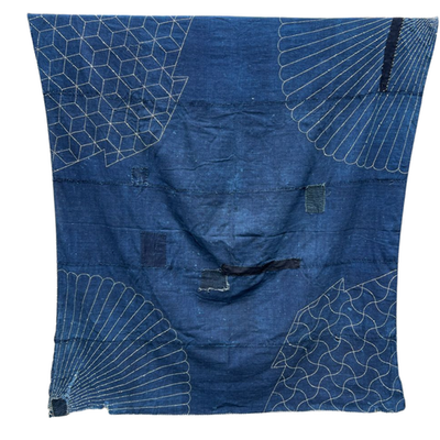 Antique Japanese Indigo Boro Sashiko Textile - Meiji / Taisho Era 155x142cm1