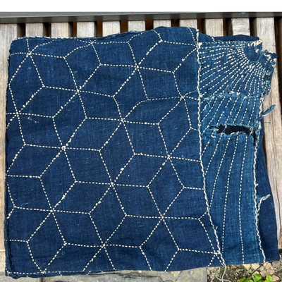 Antique Japanese Indigo Boro Sashiko Textile - Meiji / Taisho Era 155x142cm3