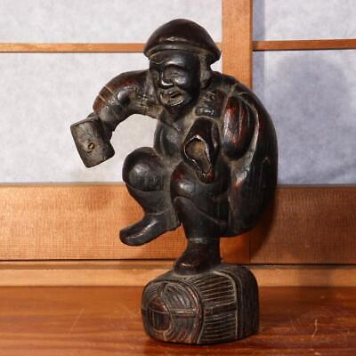 Japanese wooden Daikokuten Buddha statue Shinto Meiji period Folk art WB173