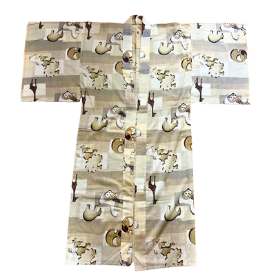 Vintage Japanese Yukata Kimono Animal Pattern Elephants Giraffes0