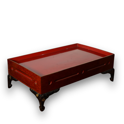 Japanese Lacquer Footed Tray Stand Mother-of-Pearl Removable Inner Tray Raden1