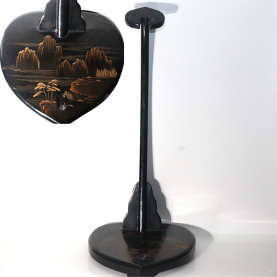 Vintage Japanese Black Lacquer Makie Vertical Sword Stand Katana Kake Landscape0