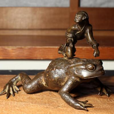 Antique Bronze Frog Gama sennin Nagoshi Family Ornament Japanese Toko-oki BOS819