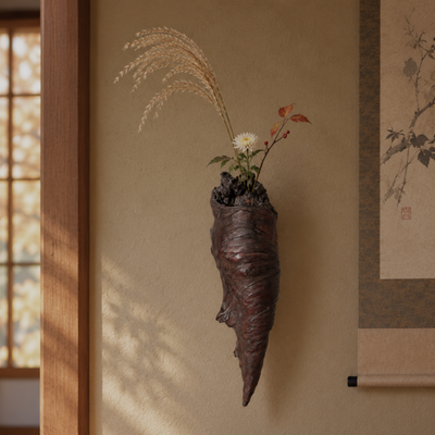 Vintage Japanese Natural Tree Root Wall Hanging Ikebana Flower Vase1